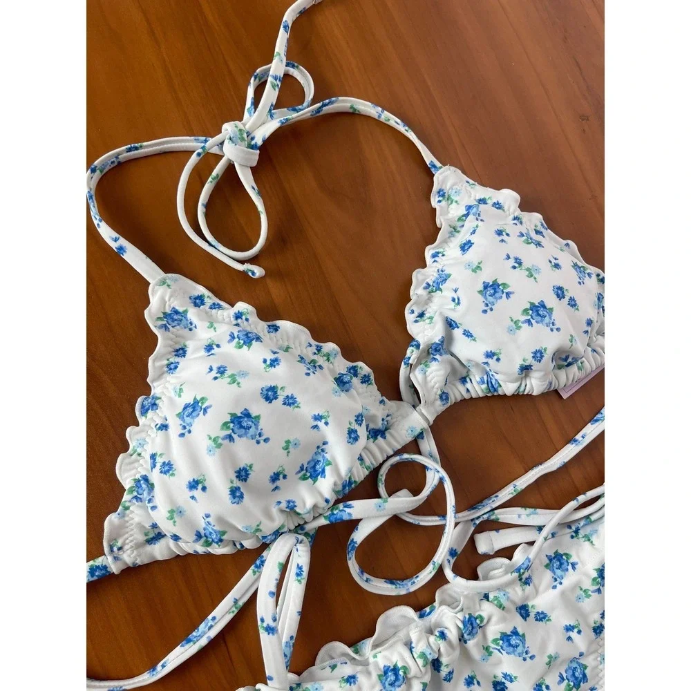 Wild‎ Fable 2-piece Floral Ruffle Bikini Set Triangle Top High Leg Bottom Small
